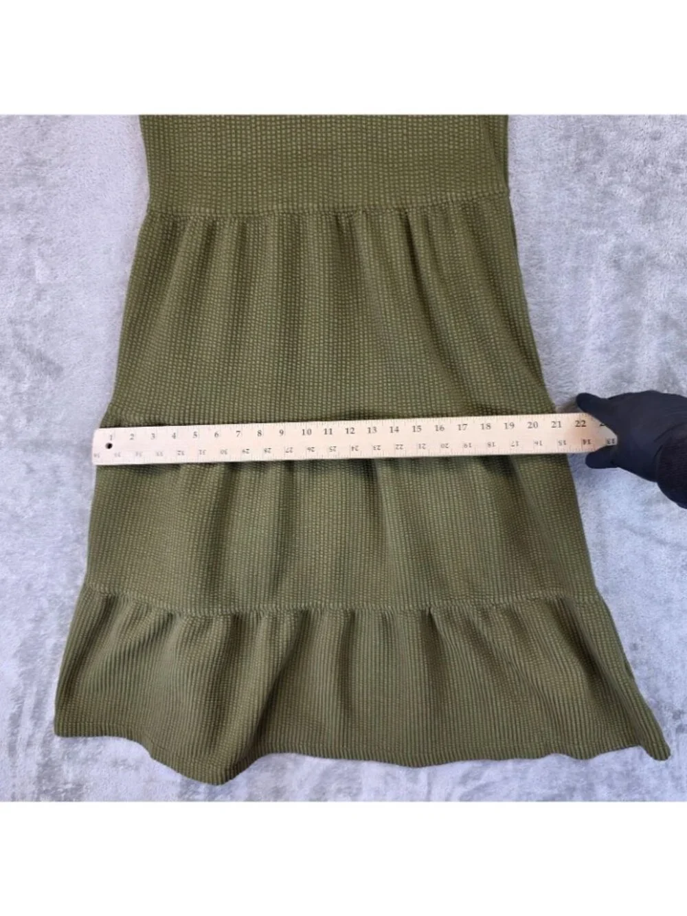 Madewell Dress Womens XXS Green Knit V Neck Puff Sleeve Tiered Trapeze Midi